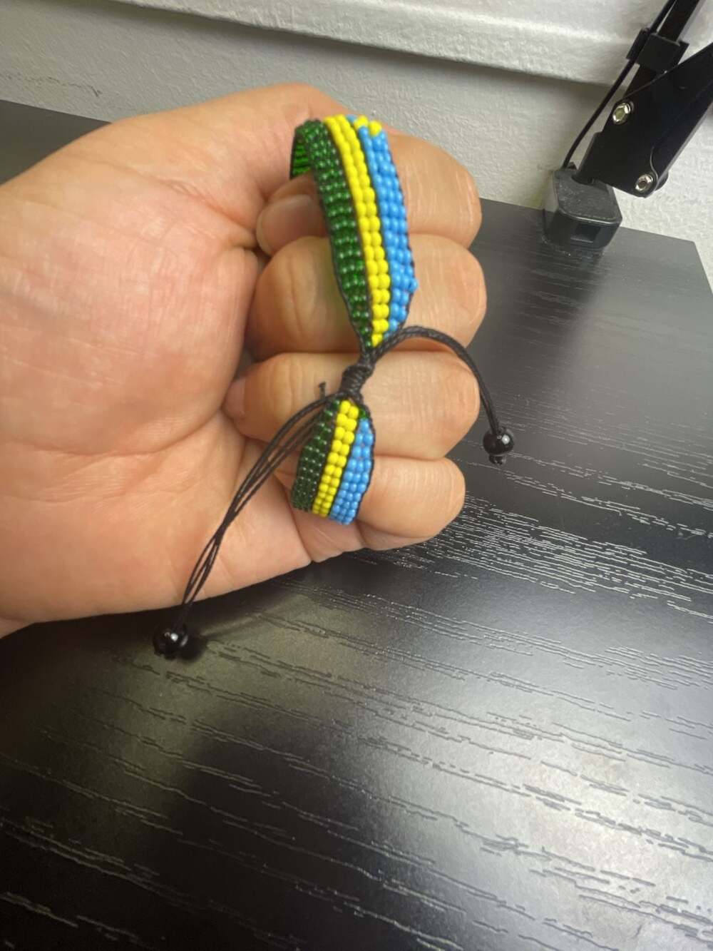 Handmade Rwanda Flag Beaded Adjustable Rope Bracelet - Picture 3 of 3